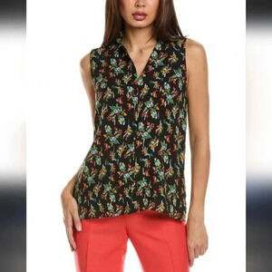 Lafayette 148 Floral Line Button Up Collared Tank sz XS